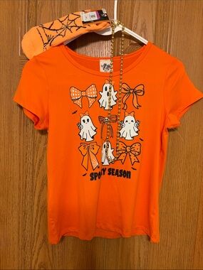 Girls' Orange 'Spooky Season' Ghost Graphic Tee